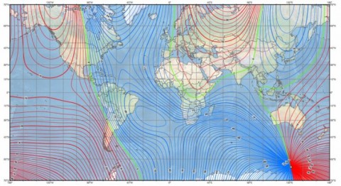 Modelo de declinação magnética mundial 2015-2019.