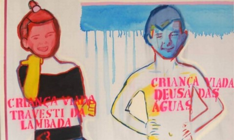 Representações de crianças %u2018trans%u2019: Figura de dois meninos, onde a legenda diz %u2018criança viada%u2019 e %u2018travesti%u2019 - incitação à pedofilia.