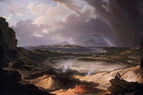 Os Campos Flégreos, na região de Nápoles, pintura de Michael Wutky, 1780.